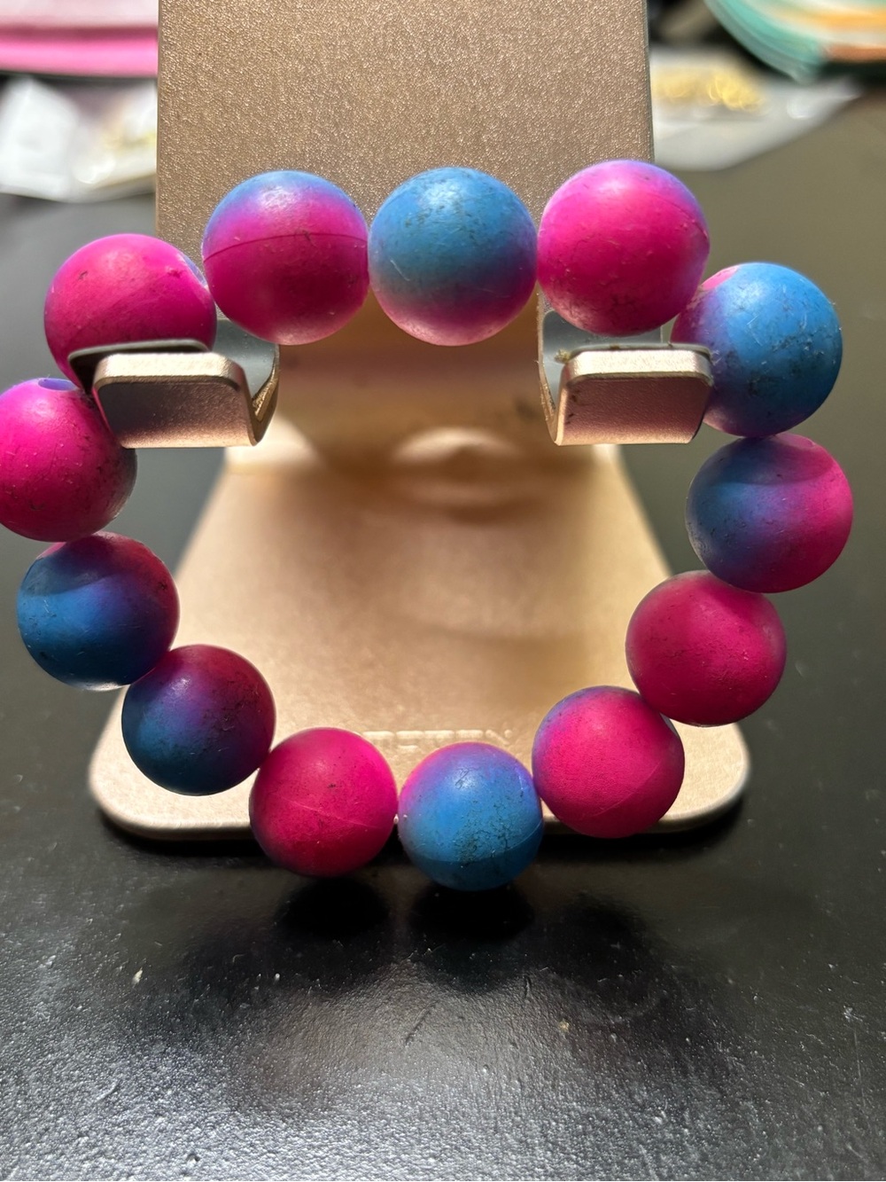 Vibrant Pink & Blue Beaded Stretch Bracelet
